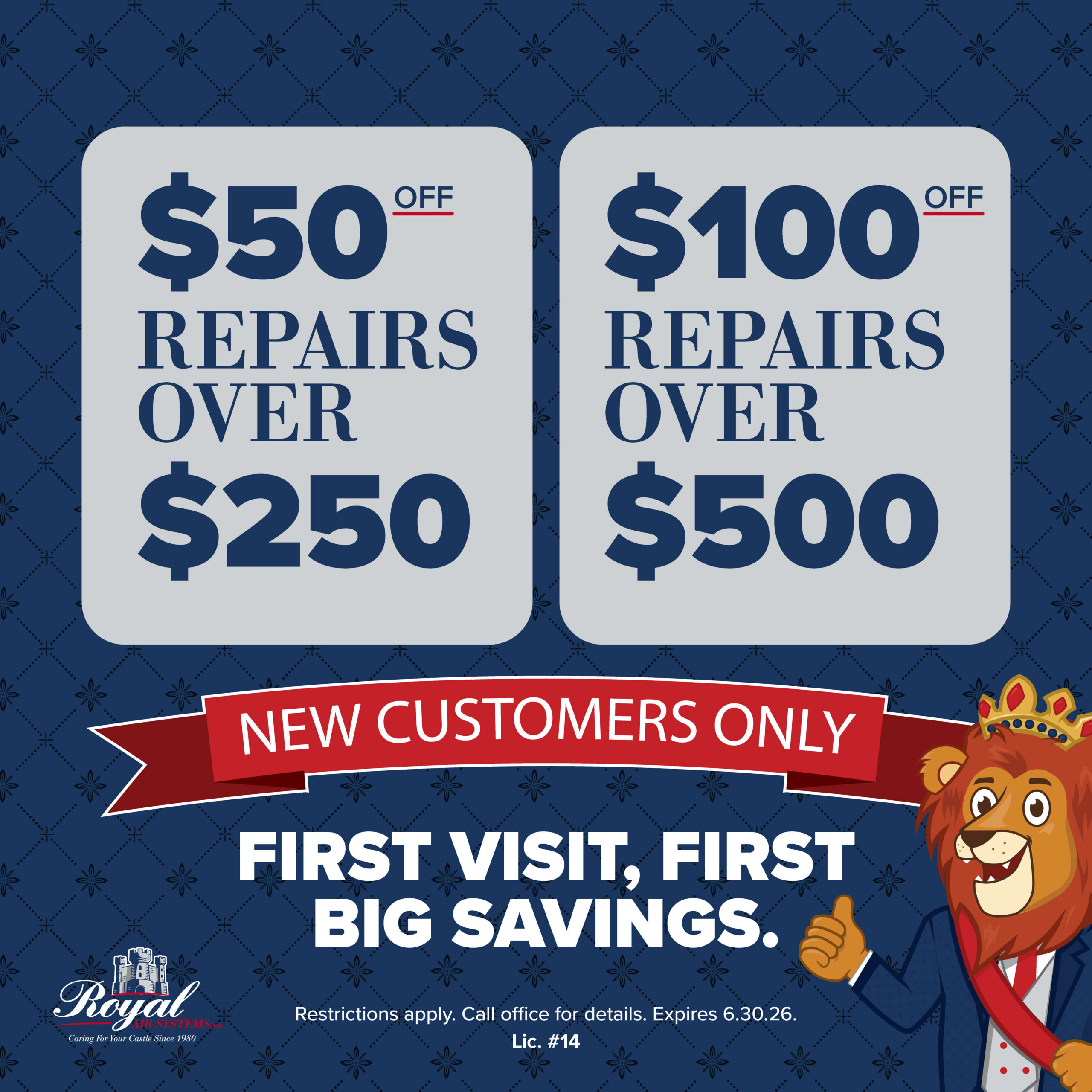 New Customer Special! $50 Off Repairs + $25 Toward Spring AC Tune Up